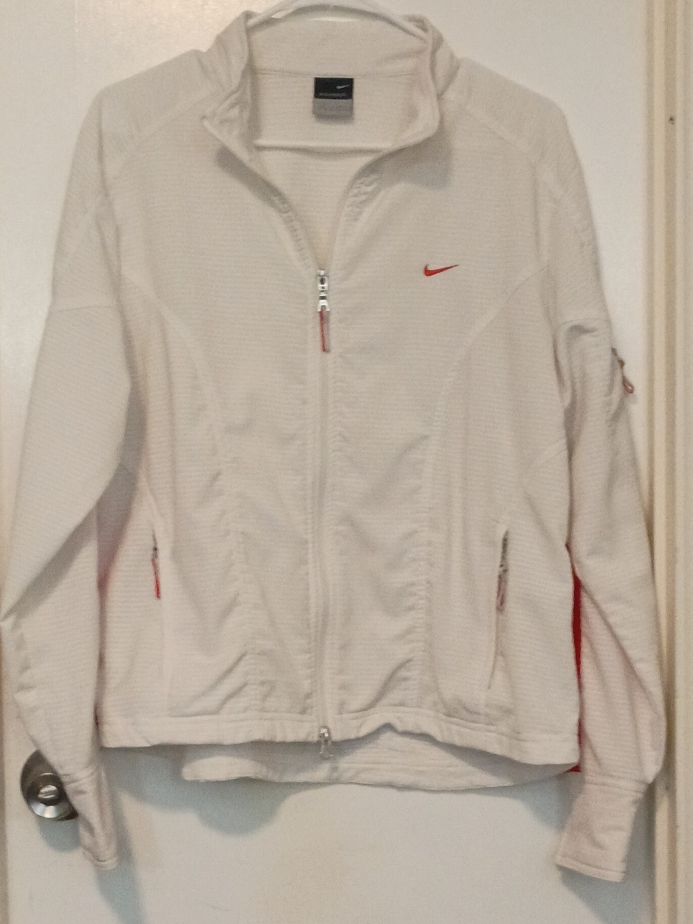 Nike White Ski Jacket with Red Accents - Women's Full Zip